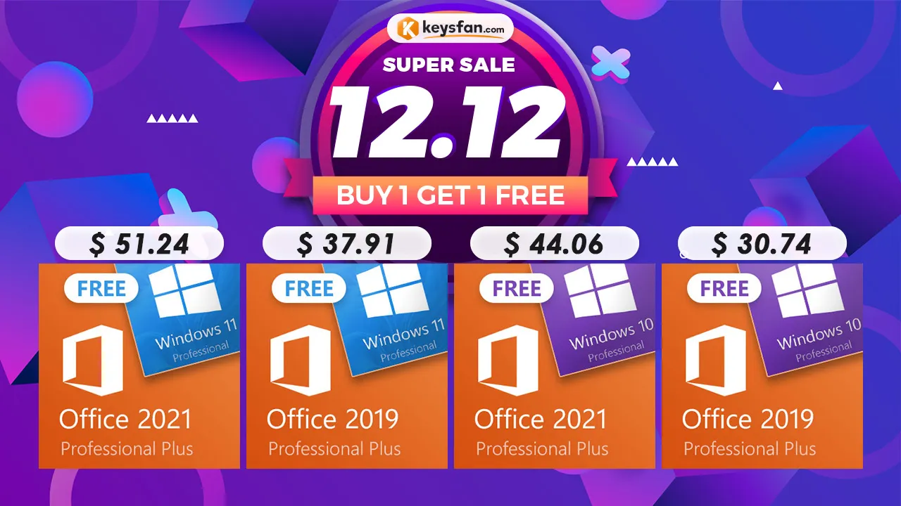 Распродажа 12.12 Sale 2021 на Keysfan: Windows 10 или 11 бесплатно при покупке Microsoft Office