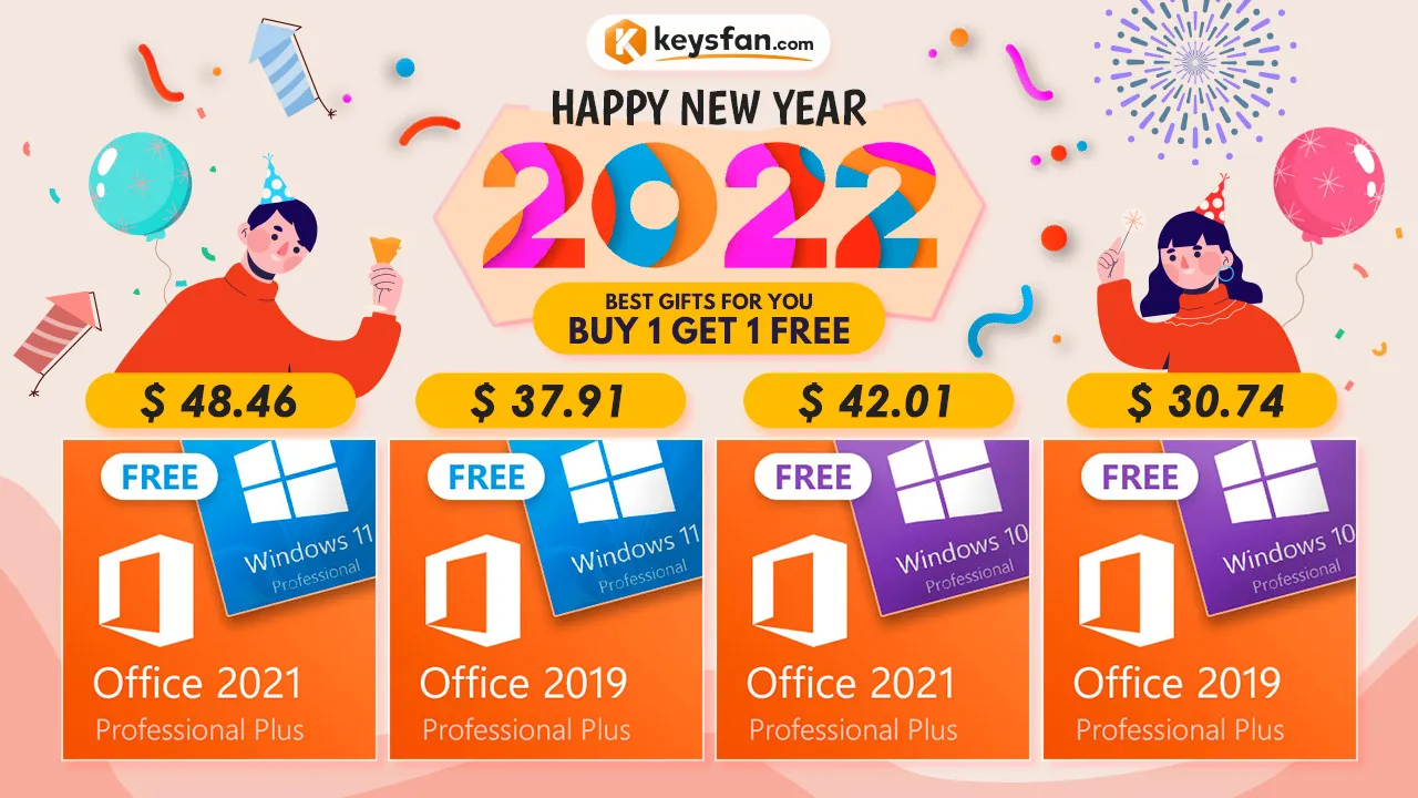 Большая распродажа в честь Нового 2022 года на Keysfan: Windows 10 и 11 при покупке Office – бесплатно