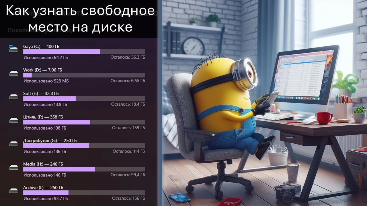 Как узнать свободное место на диске